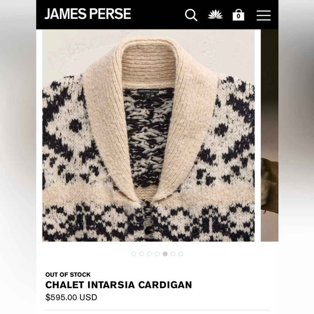 NWT James Peres CHALET INTARSIA CARDIGAN ivory/black - Picture 3 of 9
